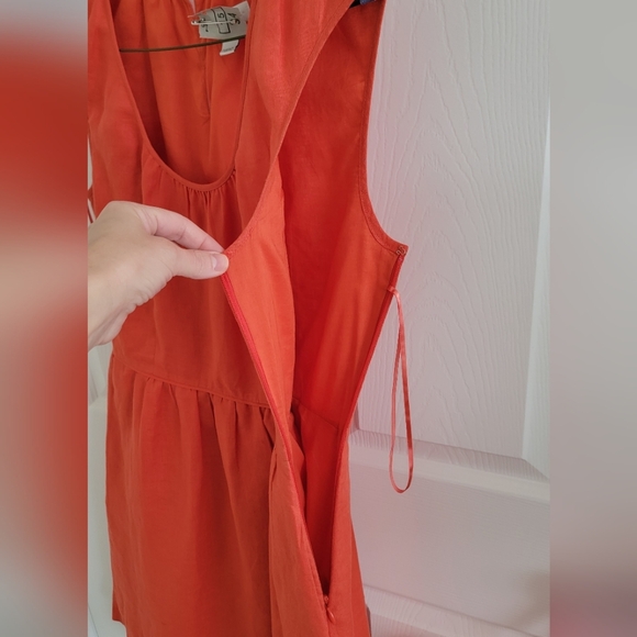 J. Crew Linen Cap Sleeve Dress in Orange/Red, Size 0 - Picture 12 of 16